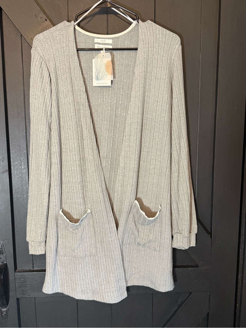 Blu Pepper Light Gray Ribbed Open Cardigan
